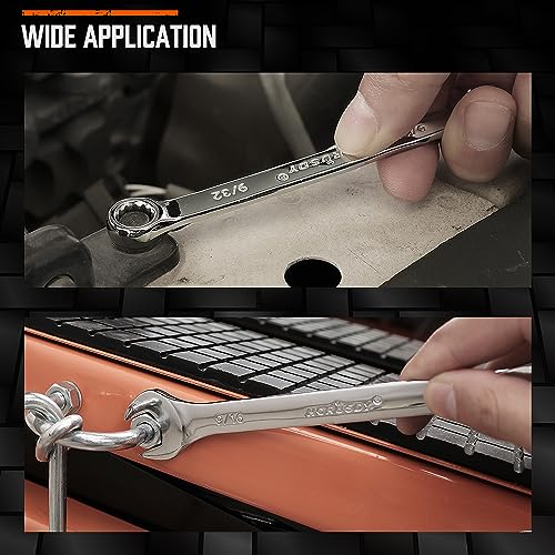 HORUSDY 11-Piece SAE Combination Wrench Set, 1/4''–3/4'' 12-Point Open End and Box End Wrench Kit with Organizer, Chrome Vanadium Steel Tools for Mechanics, Garages and Workshops - style: 11-Piece SAE Wrench Set