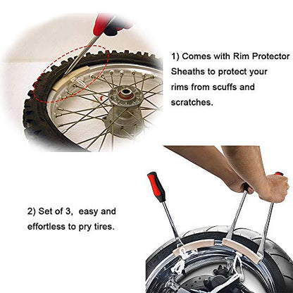 Asooll 11.5" Tire Spoons Set Motorcycle Dirt Bike Tire Changer Levers Kit | Tire Iron Repair Tool with 3 Rim Protectors for Motorcycle,Bike, Lawn Mower & Bicycle Tire Changing - size: 3*11.5”