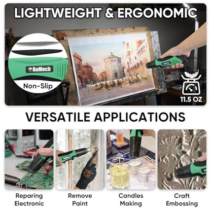 ROMECH 350W Heat Gun with 2 Nozzles, Dual Temp Heat Gun 400°F-660°F, Fast Heat Hot Air Gun with Overload Protection for DIY Craft Embossing Shrink Wrapping (Green) - color: Green