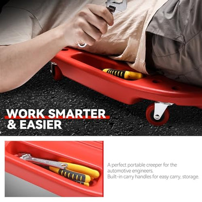 Auto Dynasty Universal 38" L X 20" W Red Lightweight Rolling Mechanic Creeper Seat Repair Tool for Car Vehicle Home Warehouse - color: Red