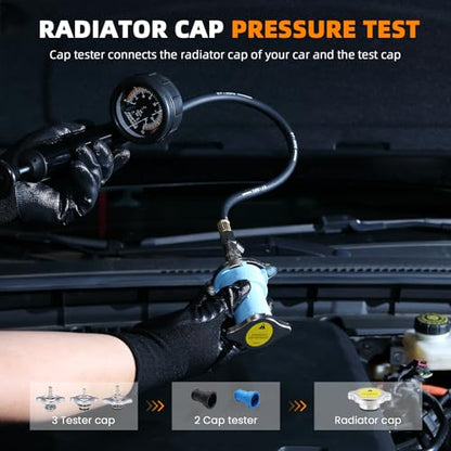 FOUR UNCLES 33pcs Radiator & Coolant Pressure Tester and Vacuum Refill Kit - Universal Cooling System Leak Tester and Refiller for Cars Motorcycles Trucks (Black)