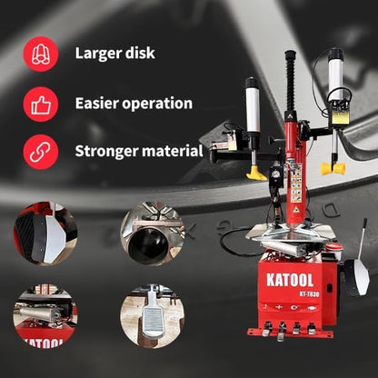 KATOOL 2.0HP Tire Machine Combo Double Assit Tire Changer Machine with Wheel Balancer Machine (830+760) - color: Red