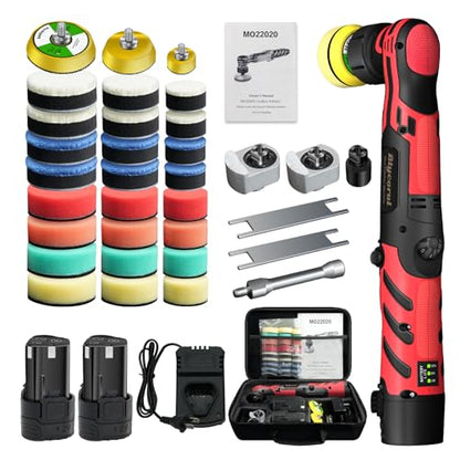 Cordless Mini Polisher,1/1.5/2Inch,DA&RO with 11 Variable Speed 2500-6000 RPM,2 * 2.3Ah Rechargeable Batteries,Red Car Detailing Micro Polisher