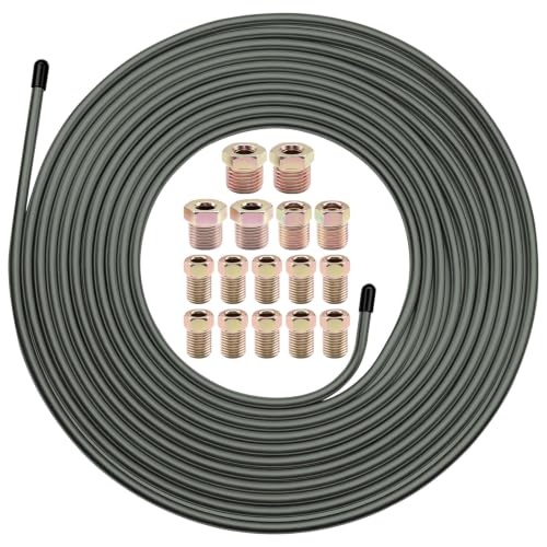 25FT 3/16 Inch Brake Line Tubing Kit with 16 Pcs Brake Lines Fittings, Upgraded Corrosion-Resistant Green Passivated Zinc Brake Lines Kit for Hydraulic Fuel Transmission Line - size: 3/16 Inch Black, style: Brake Line
