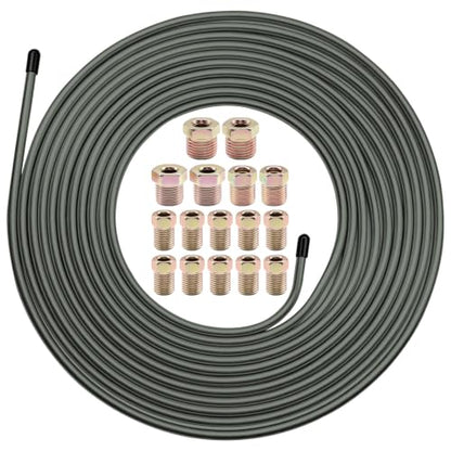 25FT 3/16 Inch Brake Line Tubing Kit with 16 Pcs Brake Lines Fittings, Upgraded Corrosion-Resistant Green Passivated Zinc Brake Lines Kit for Hydraulic Fuel Transmission Line - size: 3/16 Inch Black, style: Brake Line