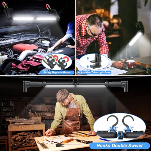 Rechargeable Magnetic Light, 2-in-1 LED Work Light Bar, 5000mAh Battery, Foldable & Built-in Clips, 3200 Lumens Underhood Work Lights for Mechanics, Automotive Repair, Inspection, Garage, Emergency