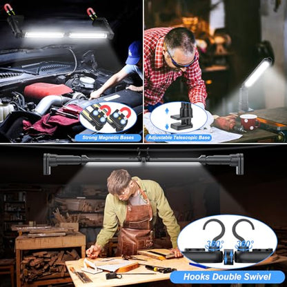 Rechargeable Magnetic Light, 2-in-1 LED Work Light Bar, 5000mAh Battery, Foldable & Built-in Clips, 3200 Lumens Underhood Work Lights for Mechanics, Automotive Repair, Inspection, Garage, Emergency