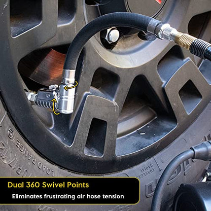JACO Lightning L2X Quick-Connect Locking Tire Inflator Air Chuck Extension | Patented Lock-on Compressor Hose Attachment | 90 Degree Adapter (Open Flow) - style: 90 Degree Head