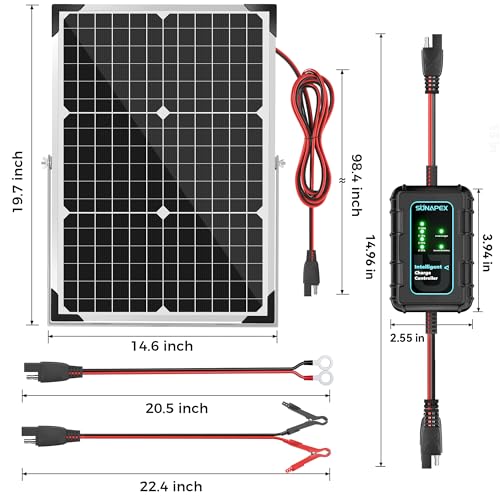 SUNAPEX 30W Solar Battery Charger 12V Solar Panel Kit with Smart Controller | IP67 Waterproof, Aluminum Solar Trickle Charger Maintainer,Adjustable Mount Bracket for RV,Boat,Car,Motorcycle - size: 30W - Standard