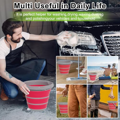 Collapsible Wash Bucket with Microfiber Mitt, 10L (2.6 Gallon) Portable Collapsiblle Bucket with Handle for Car Wash Household Cleaning, Multiuse Collapsibles Water Bucket and Car wash mitt - Pink - color: Pink