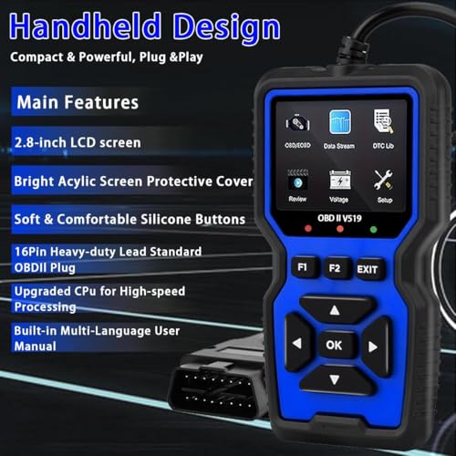 V519 OBD2 Scanner, Universal Check Engine Light Code Reader, Professional Diagnostic Scan Tool with Full OBDII Functions, Real-Time Data Stream, Erase Fault Codes for All Post-1996 Vehicles