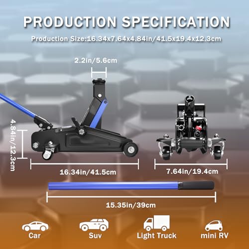 Low Profile Floor Jack 1.5 Ton (3000 lbs), Heavy Duty Hydraulic Car Jack with Storage Case, Single Piston Quick Lift Pump, 135-305mm (5.3"-12") Lifting Range（1.5T with case） - color: 1.5T