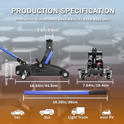 Low Profile Floor Jack 1.5 Ton (3000 lbs), Heavy Duty Hydraulic Car Jack with Storage Case, Single Piston Quick Lift Pump, 135-305mm (5.3"-12") Lifting Range（1.5T with case） - color: 1.5T