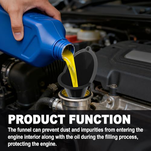 2 Pieces Automotive Plastic Oil Funnels with Long Neck Multi-Function No Spill Design for Gas Coolant Transmission Fluid Engine Oils Fuel Lubricants and Diesel (Black) - color: black