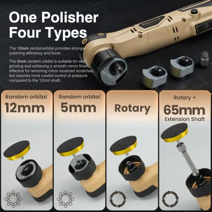 Cordless Mini Polisher,1/1.5/2Inch,DA&RO with 11 Variable Speed 2500-6000 RPM,2 * 2.3Ah Rechargeable Batteries,Car Detailing Micro Polisher - style: 2*Batteries Kit