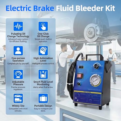 Automatic Electric Brake Bleeder Kit, 12V One Person Brake Fluid Vacuum Pressure Bleeder Air-Free Filling with Master Cylinder Adapter & 1L Waste Oil Bottle for Cars Trucks Motorcycles
