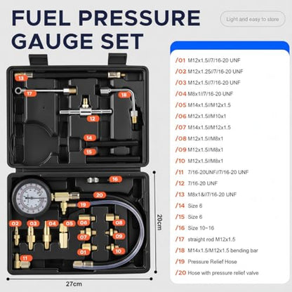 Fuel Pressure Detector kit 0-140 PSI, Universal Fuel Injection Pump Pressure Gauge kit with Quick Release Valve. ((TU-114Black)