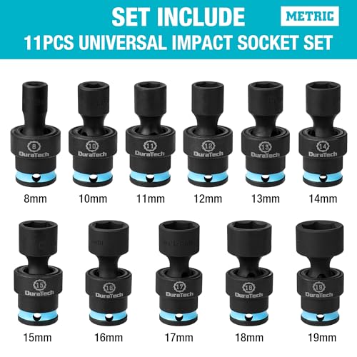 DURATECH 3/8" Drive Impact Swivel Socket Set, 11-Piece Shallow Wobble Socket Set, Metric, Cr-Mo Steel, 6 Points, Organized in Sturdy Storage Case(8-19mm) - style: 11 PCS Metric 3/8" Dr.