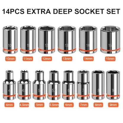 1/4" Drive Metric Master Socket Set, 14-Piece Shallow Hex Socket Set (4mm-15mm), Cover Most Commonly Sizes, 6 Point, Chrome Vanadium Steel with Molded Case - size: Shallow, style: 14pcs-metric