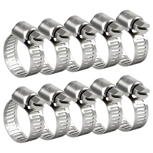 Hose Clamp 3/4 Inch, 10 Pack Stainless Steel Hose Clamps for 1/2 Inch to 3/4 Inch Hose Pipe Adjustable Worm Gear Hose Clamps Assortment Kit for Fuel Line, Automotive, Radiator, Mechanical - color: Metallic 10 Pcs, size: 1/2"~3/4"