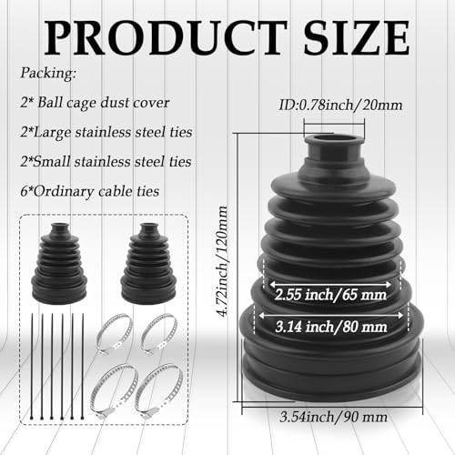 2PCS CV Boot with 4 Stainless Steel Clamps & 6 Cable Ties,Waterproof & Dustproof CV Axle Boot Repair Kit for Protect Axle,Universal CV Joint Boot Fits for Most Cars (2PCS) - color: 2PCS