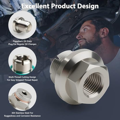 M20.1x1.5-15 Magnetic Oversize Piggyback Oil Drain Plug, Stainless Steel Self Tapping Oil Pan Thread Repair Kit - size: M20.1x1.5-15mm