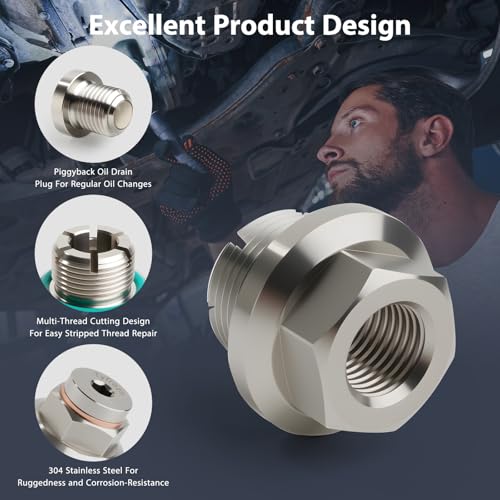 M22.1x1.5-15 Magnetic Oversize Piggyback Oil Drain Plug, Stainless Steel Self Tapping Oil Pan Thread Repair Kit - size: M22.1x1.5-15mm