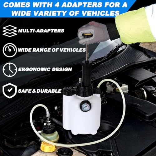 3L Brake Bleeder Kit, Manual Pressure Brake Fluid Bleeder with 1L Waste Bottle, 4 Master Cylinder Adapters, One-Person Brake & Clutch Pressure Bleeder Kit for Cars, SUVs & Light Trucks