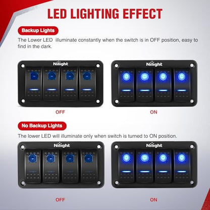 Nilight 16AWG 14AWG 12AWG LED Light Bar Wiring Harness Kit 12V On/Off 4 Gang Rocker Switch Panel Power Relay Blade Fuse 5Pin Toggle Switches for Cars Boat ATV Trucks-8 Leads - color: 4Gang Rocker Switch 16AWG Wiring Harness