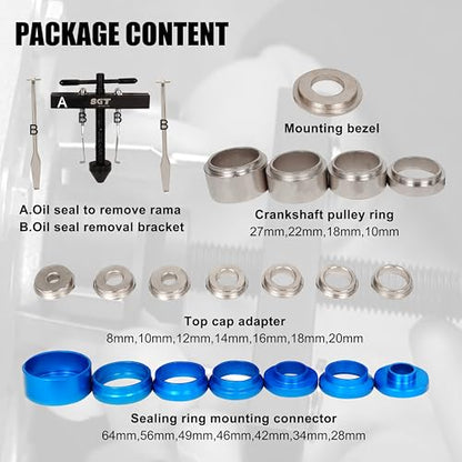 SGT Crank Bearing Camshaft Seal Installer and Remover Set,22pcs Crank Bearing Camshaft Seal,Crankshaft Camshaft Oil Seal Puller Tool Kit,Crankshaft Seal Kit for Automotive Engine Repair - color: Blue