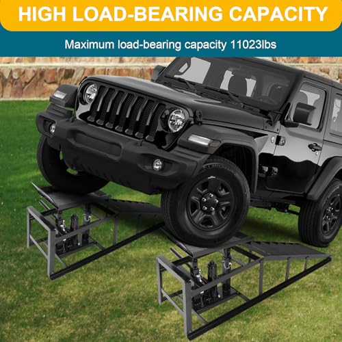 2 Pcs Black Hydraulic Car Ramps 5 Ton (11,000 LBS) Heavy Duty Steel Car Lift Ramps with Hydraulic Jack for Oil Changes & Truck Repair, Truck Trailer Garage Vehicle Ramps - color: Black