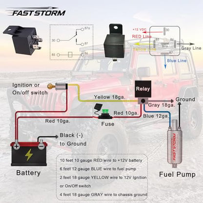 Electric Fuel Pump Relay Kit 12V Relay Bypass Switch Kit Fuel Pump Relay Wiring Harness Kit 60 Amp Waterproof Relay Kit Fit 12V System Heavy Duty Long Wires Universal Fit - color: Electric Fuel Pump Relay Kit