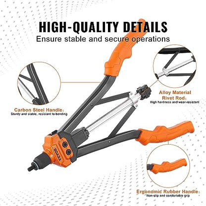 VEVOR Rivet Nut Tool, 16 inch Rivnut Tool Kit with 13PCS Metric and SAE Mandrels, 186PCS Rivet Nuts, Semi-auto Retraction, M3, M4, M5, M6, M8, M10, M12, 1/4-20, 5/16-18, 3/8-16, 1/2-13, 8-32, 10-24 - size: 16"-AUTO, style: RIVET NUT TOOL