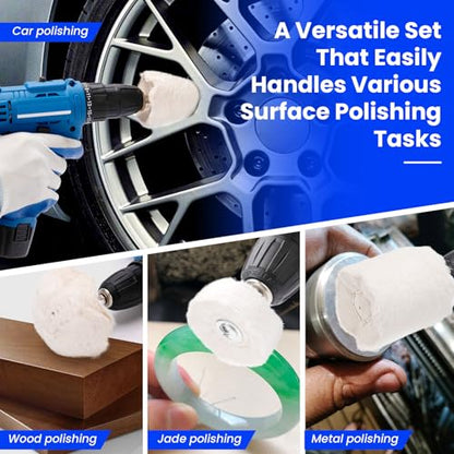 11PCS Aluminum Polishing Kit for Drill, Buffing Wheels & Pads for Metal | 11-piece drill polishing set with buffing wheels and pads for aluminum, metal, chrome, wheels, and detailing touch-ups.