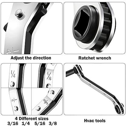 Hvac Service Wrench Tools:3/16” to 3/8” 5/16'' x 1/4''Air Conditioner Valve Ratchet Wrench with 2 Hexagon Bit Adapter Kit for Air Refrigeration Tools and Equipment Repair Tools Clearance - style: 1 Wrench + 2 Hexagon Bit