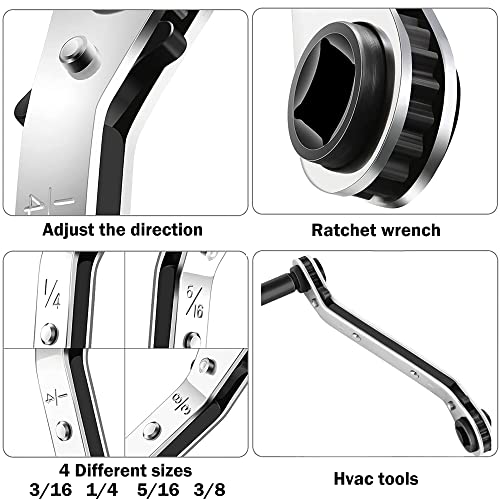 Hvac Service Wrench Tools:3/16” to 3/8” 5/16'' x 1/4''Air Conditioner Valve Ratchet Wrench with 2 Hexagon Bit Adapter Kit for Air Refrigeration and Equipment Repair Tools Clearance - style: 2 Wrench + 2 Hexagon Bit