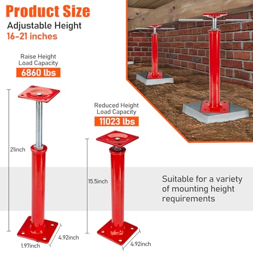 House Jacks for Leveling Crawlspace, 16" - 21" Height Range, 11023 lbs Max Load Capacity, House Floor Jacks Post Pole for Leveling, 2 Pack - size: 16" - 21" (2 Pack)