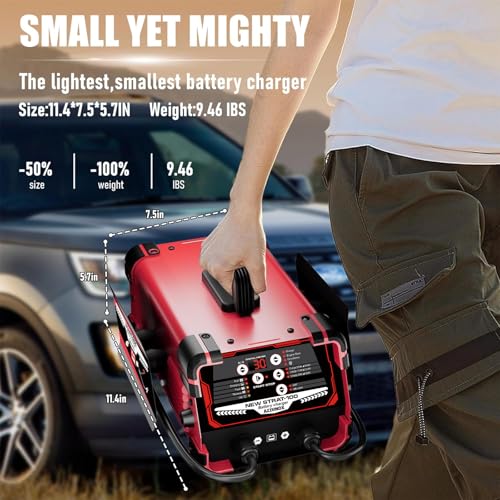 12V/24V Car Battery Charger & Engine Starter – Up to 30A Fast Charging, 130A Cranking Amps, Auto Maintainer, Desulfator, Repair & Winter Mode for AGM, Gel, Deep Cycle Batteries - color: 30A