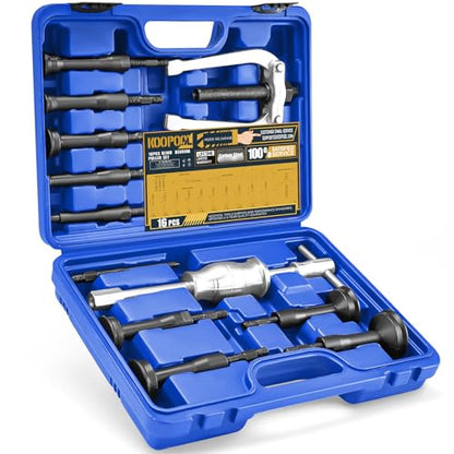 KOOPOOL 16-Piece Blind Hole Collet Bearing Race & Seal Puller Extractor Kit: Slide Hammer Pilot Insert for Effortless Inner Internal Bearing Removal Tool Set (Blue) - color: Blue