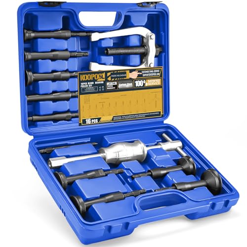 KOOPOOL 16Pc Blind Hole Bearing Puller Kit – Slide Hammer & Collet Set | 16-pcs blind hole bearing and seal puller set with slide hammer and collet inserts. Removes inner bearings effortlessly - color: Blue
