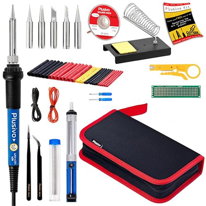 Soldering Iron Kit, 60W Soldering Iron, 5 Soldering Iron Tips, 21-in-1 Adjustable Temperature, Solder Wire, Stand, Desoldering Pump, Soldering Welding Iron Kit for Electronics Hobby DIY 110V US Plug - color: Black and Red