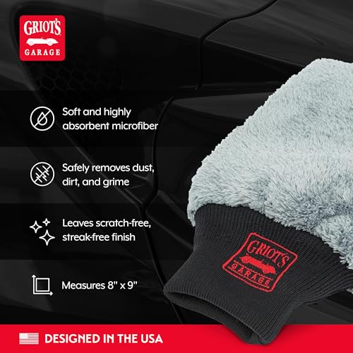 Griot's Garage Microfiber Car Wash Mitt Glove, Cleaning Pad for Interior and Exterior, Auto Detailing Supplies, Small, 8" x 9", 10260