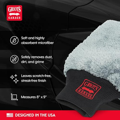 Griot's Garage Microfiber Car Wash Mitt Glove, Cleaning Pad for Interior and Exterior, Auto Detailing Supplies, Small, 8" x 9", 10260