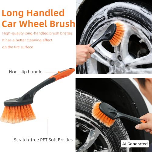 70" Car Wash Brush with Long Handle, 12-Inch Flow-Thru Soft Bristle Car Washing Brush, Wheel Brush, Microfiber Cleaning Mop, Mitt, Window Squeegee, Interior Cleaning Kit, Bag, for Car SUV Truck RV