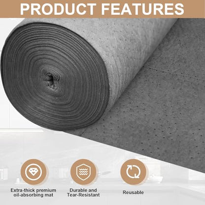 150' L x 30" W Absorbent Mat Roll, Heavyweight Oil and Watter Pads Absorbs | up to 40.2 Gallons, Polypropylene Meltblown Maintenance Absorbent Bonded Roll, for Protecting Home Garage Basement - size: 30in*150ft