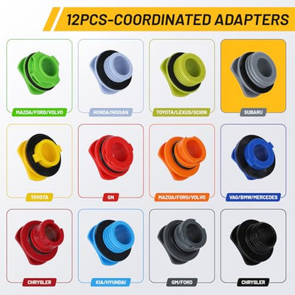 18Pcs Oil Funnel Kit, 1.59QT/1.5L Automotive Oil Funnel Set with 12 Adapters, Elbow Fitting, Arrow Screen and Magnetic Storage Hooks Tray, Compatible with BMW, Audi, GM, Ford Land Rover Etc