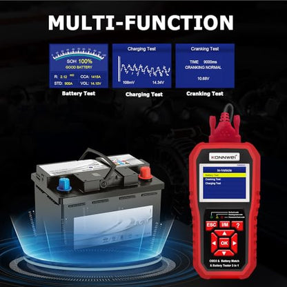 KONNWEI KW880 OBD2 Scanner Full System Car Diagnostic Tool, Check Engine Light Reset, Live Data, DTC Lookup, Battery Health Check, OBDII EOBD Scanner for 2000+ Cars & Trucks, Auto Diagnostics Tool