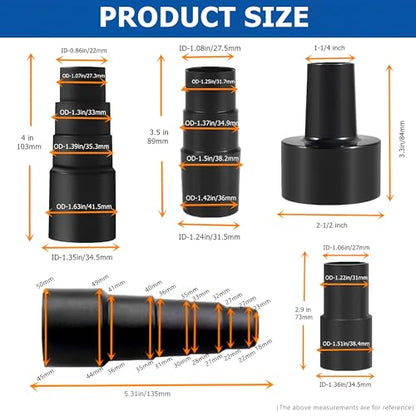 5 Pcs Vacuum Hose Adapter Universal Vacuum Adapter Kit for Dry Wet Shop Vacs- 2-1/2 to 1-1/4 Inch; 1-1/4 to 1-3/8 to 1-1/2 Inch; 1-3/8 to 1-1/4 Inch
