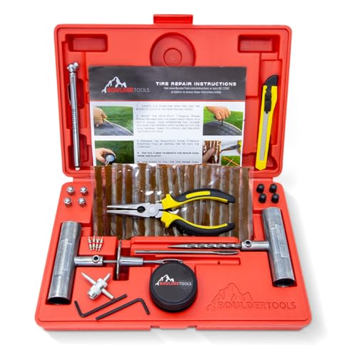 Boulder Tools Tire Repair Kit - Professional Heavy Duty Tire Plug Kit, Tubeless Tire Repair Kit for Flat Tire & Puncture Repair on Cars, Trucks, SUVs, ATVs, UTVs, RVs & Motorcycles - style: Tire Repair Kit