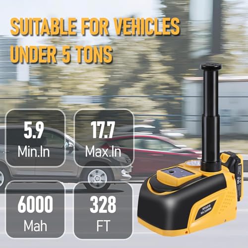 EFFIROSO Battery Powered Electric Car Jack 5 Ton 18V Cordless Portable Automatic Tire Change Kit Emergency Repair Tire Tools for SUV Sedans Yellow